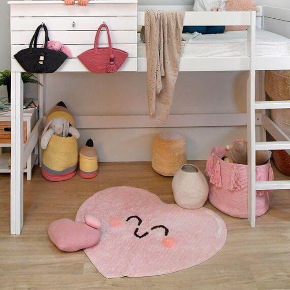 Tapis lavable en machine rose enfant Happy Heart Lorena Canals